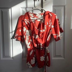 Red Floral Peplum Too